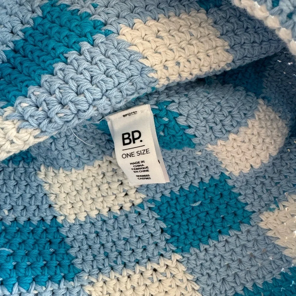 NEW! BP. Gingham Knit Bucket Hat in Blue/Cream